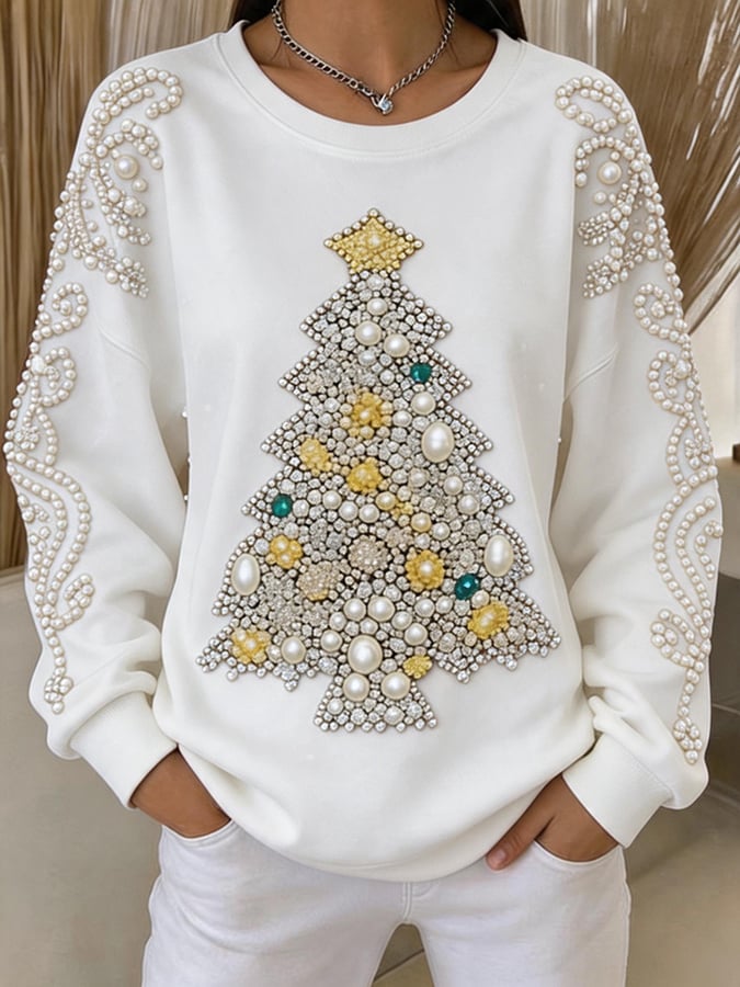 Women's Christmas Tree Print Pullover Sweatshirt