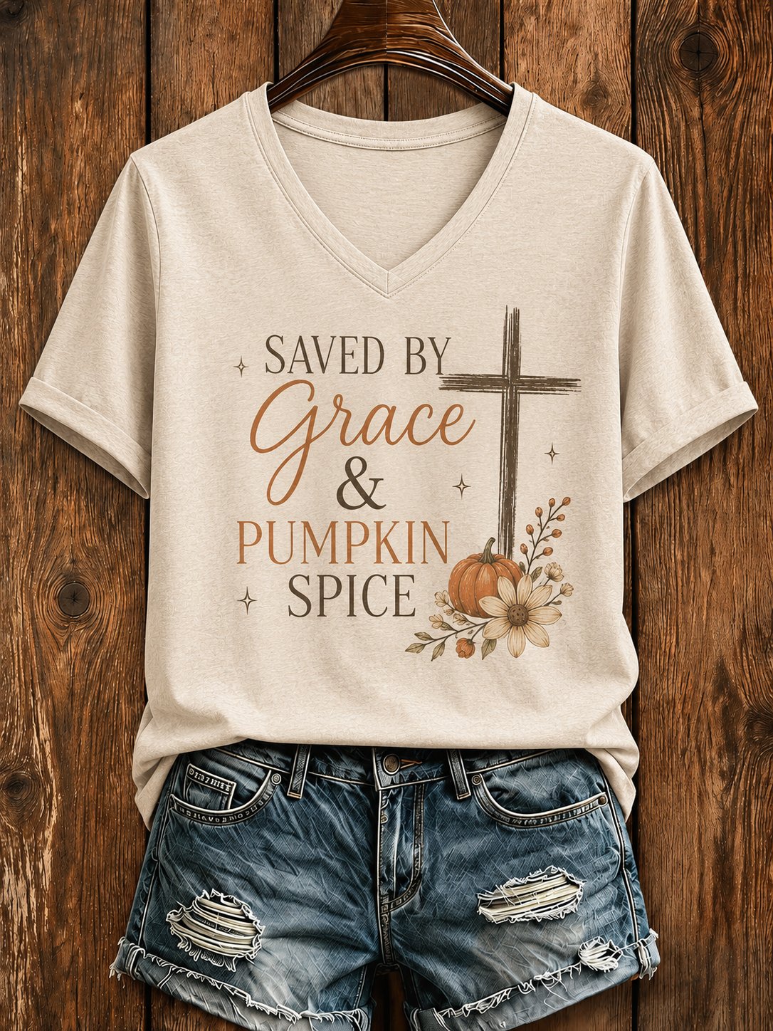 Women Fall Faith Funny Print T-Shirt