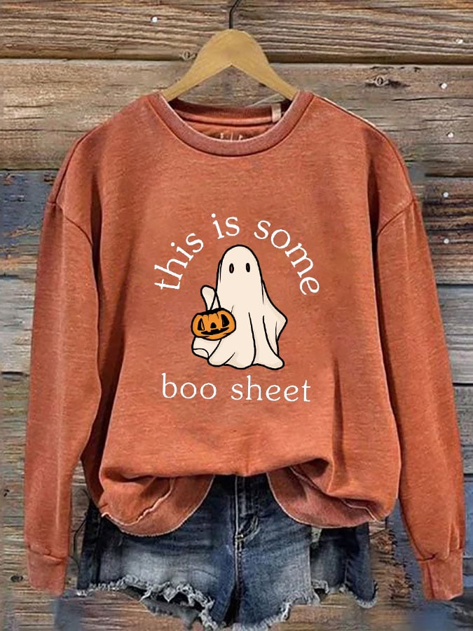 Women's Halloween This Is Some Boo Sheet Floral Round Neck Long Sleeve Sweatshirt