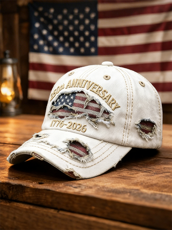 Vintage Distressed Denim USA 250th Anniversary Flag Baseball Cap