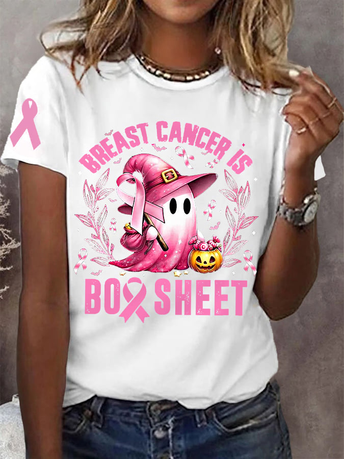 Women's Breast Cancer Is Boo Sheet Pink Halloween Ghost Breast Cancer Awareness Warrior Tee