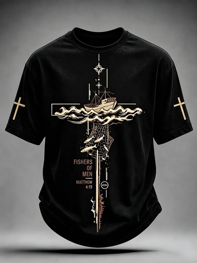 Men's Fishers Of Men Matthew 4:19 Print Round Neck T-shirt