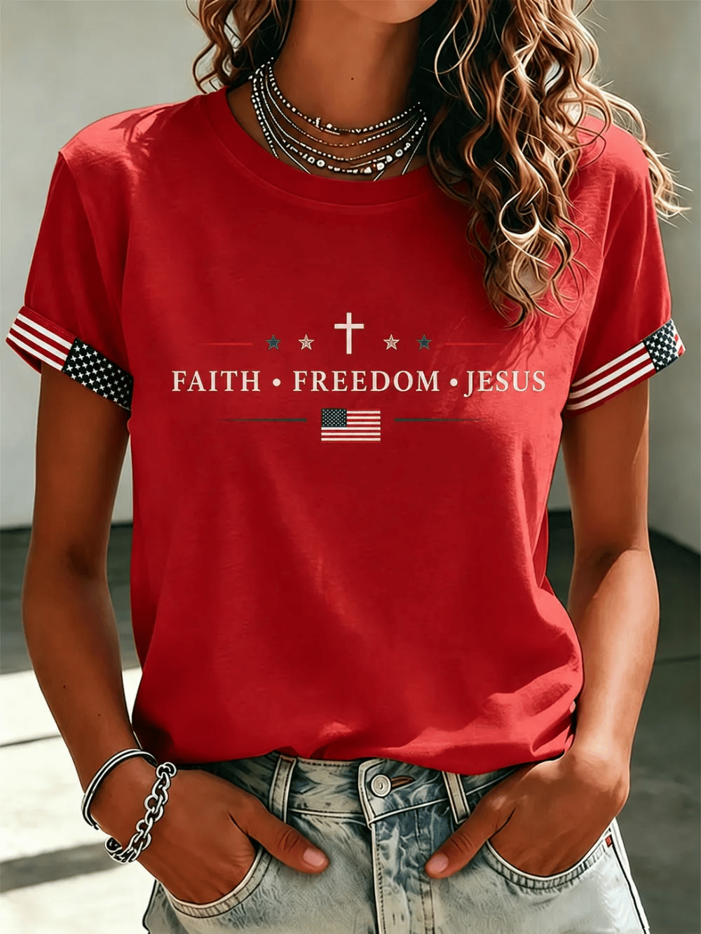 Women's Freedom Faith Jesus Print T-shirt