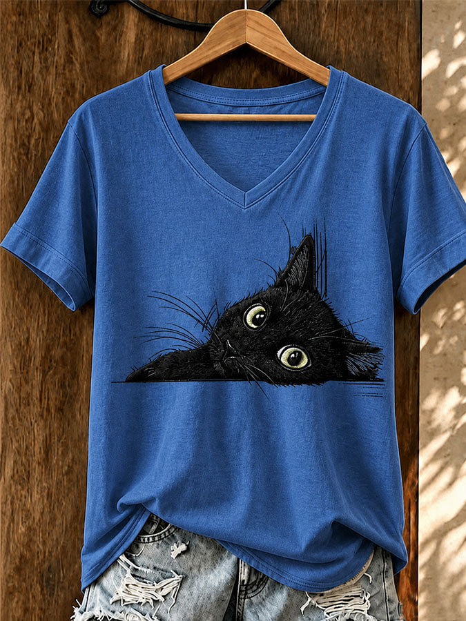 Women'S American Flag Cat Printed Casual T-Shirt