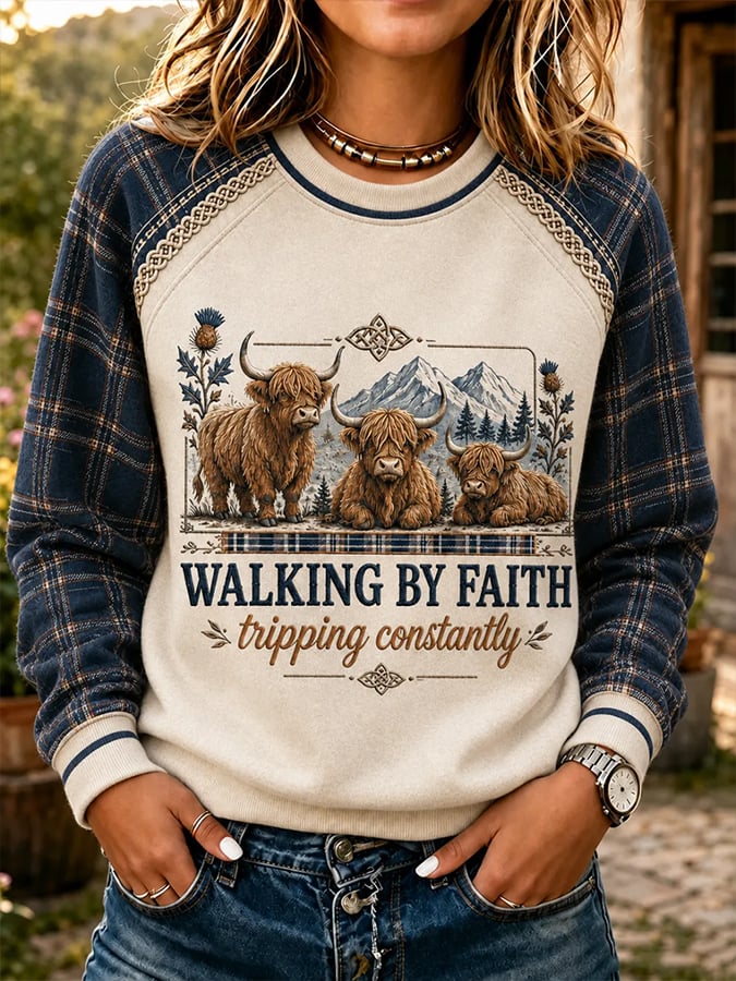 Women's Highland Cattle  Cow Walking By Faith  Tripping Constantly   Faith Top