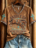 Women's Western Horse Turquoise Leopard Print V-Neck T-Shirt