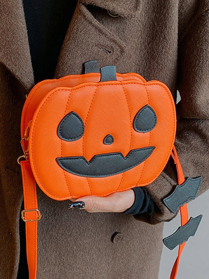 Women's Casual Halloween Pumpkin Smiley Face Contrast Color Crossbody Bag