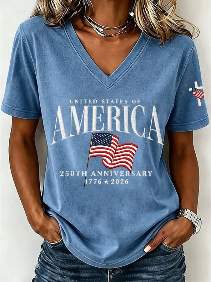 Women'S America Flag Print Printed T-Shirt