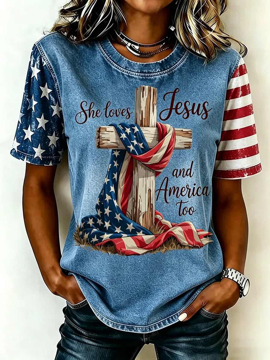 Women's  Faith And Freedom Independence Day T-Shirt