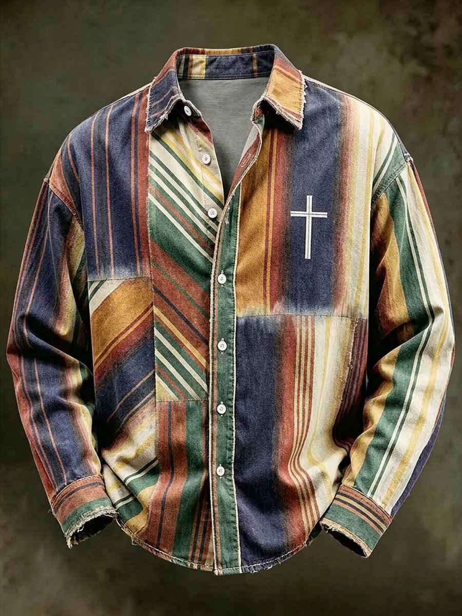 Men's Vintage Geometric Faith Long-Sleeve Shirt
