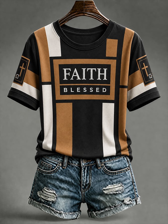 Women's Casual Short-Sleeve T-Shirt with "Faith" Print