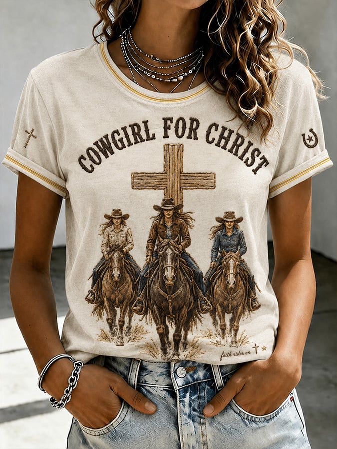 Women's Vintage Western Faith-Print Top