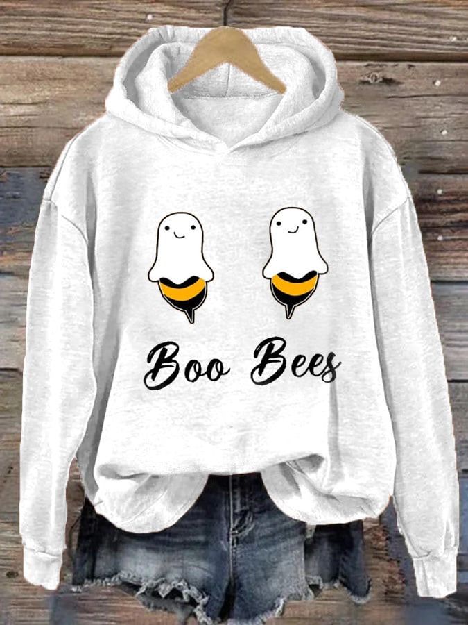 Women's Boo Bees Halloween Fun Print Casual Hooded Sweatshirt