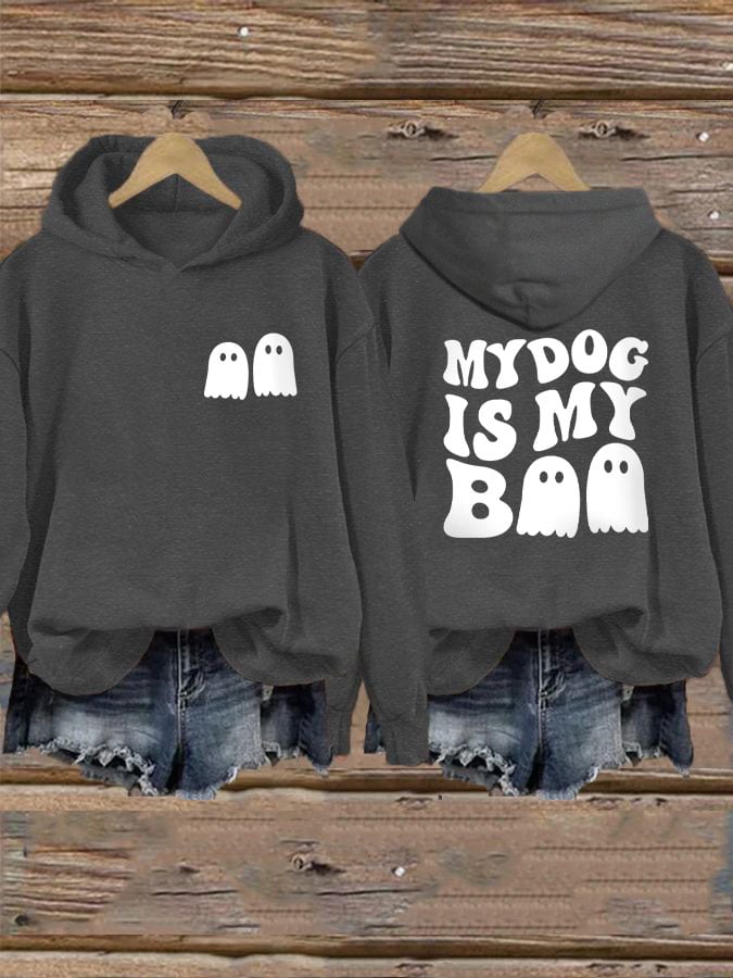 Women's My Dog Is My Boo Halloween Dog Print Hoodie
