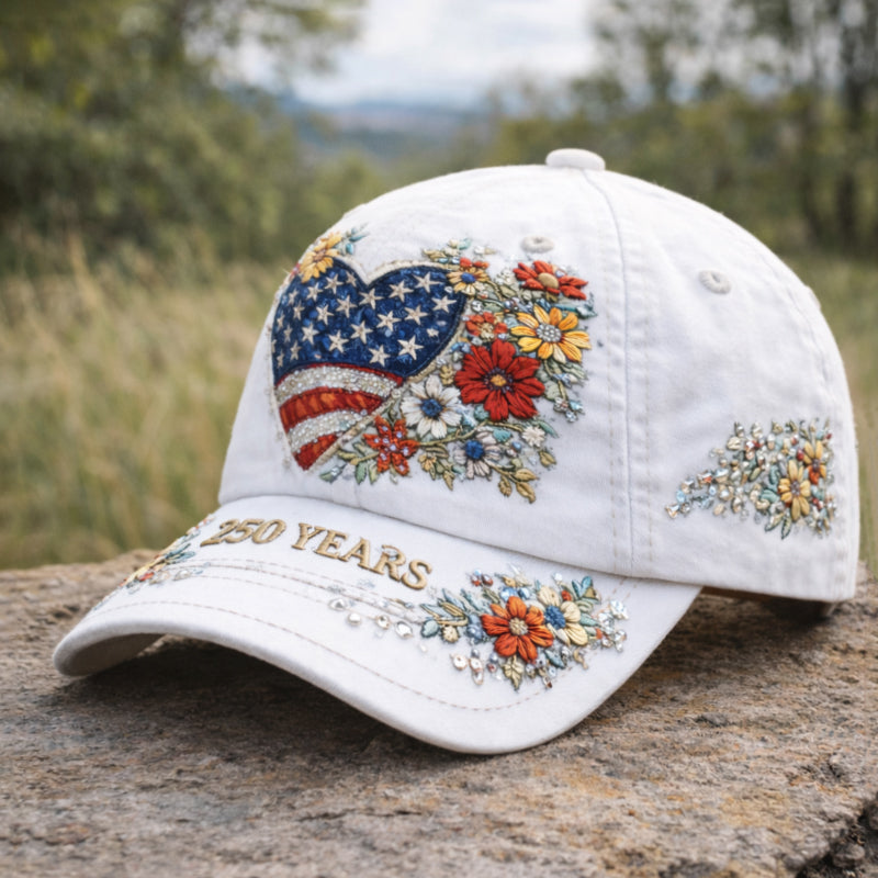 Retro 250th Anniversary American Independence Floral Art Print Baseball Cap