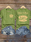 🔥HOT SALE🔥V-Neck Retro Fall Luke’s Diner Stars Hollow, Connecticut Stars Hollow Connecticut Luke’s Diner Open Everyday 6:00 Am – 8:00 Pm Print T-Shirt