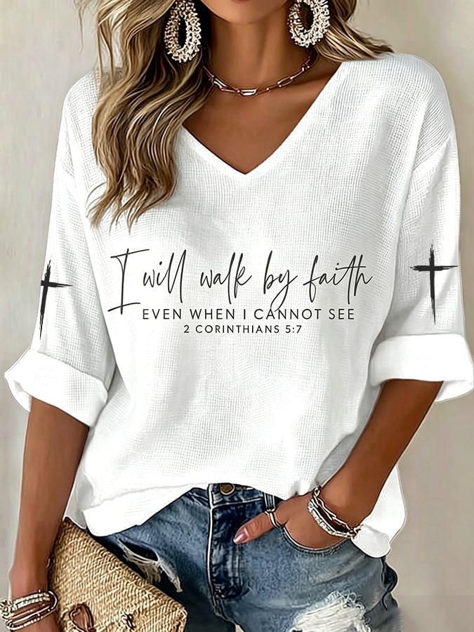 Women's  Retro I Will Walk By Faith Even When I Cannot See Print Top
