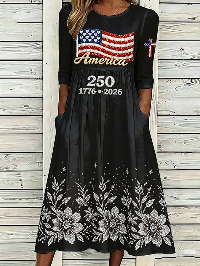 Women'S Flag  Printed Casual Dress