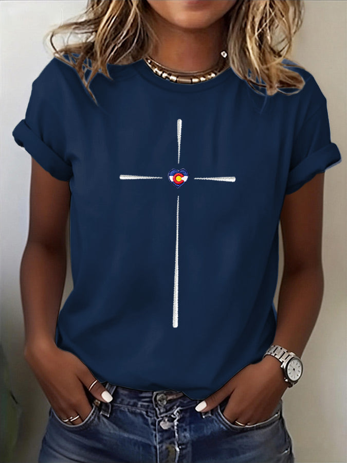 Women'S Casual COLORADO STRONG Mountain Fire Printed Round Neck Casual Short Sleeved T-Shirt