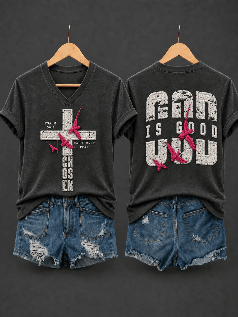 Women's Christian God Is Good Cross  Printing  T-Shirts