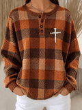 Women's Faith Print Button-Collar Knit Top