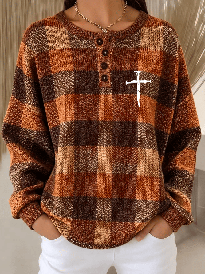 Women's Faith Print Button-Collar Knit Top