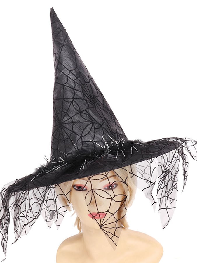 Women's Halloween Mesh Spider Web Witch Hat