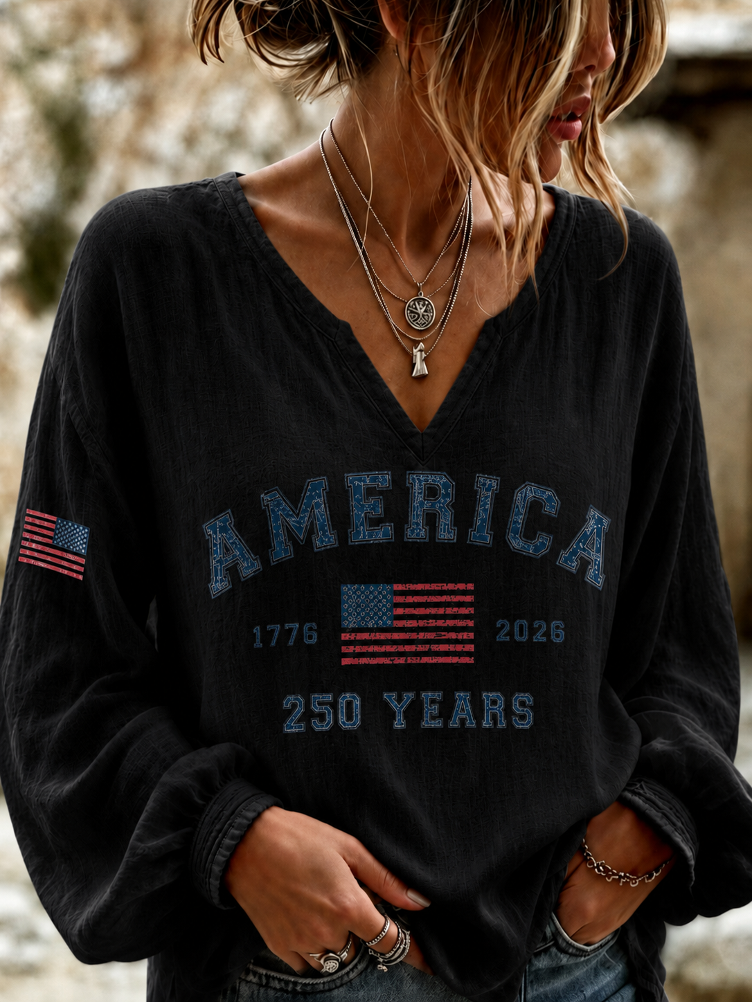 Women'S America Flag Printed Casual Top