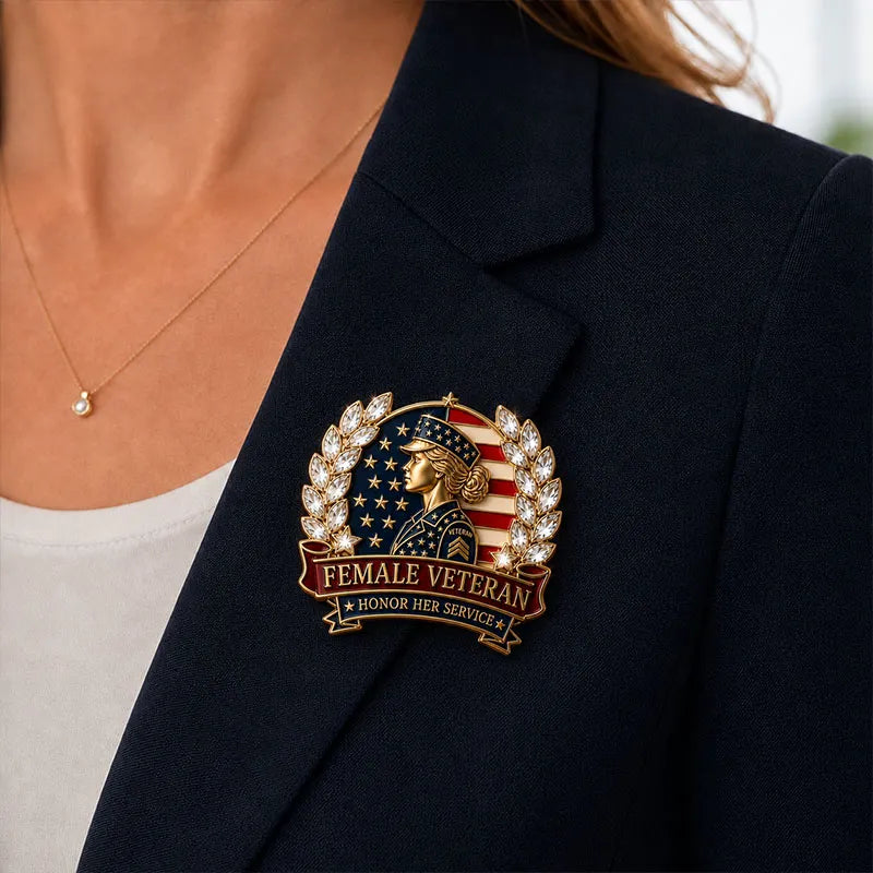 Female Veteran Honor Her Service Rhinestone Brooch Pin