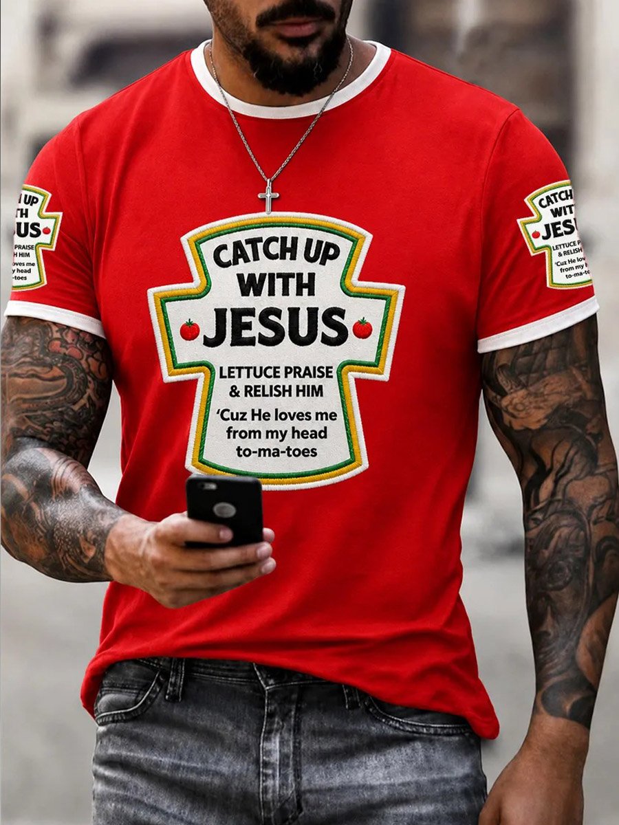 Men's Catch Up With Jesus Print Casual Tee