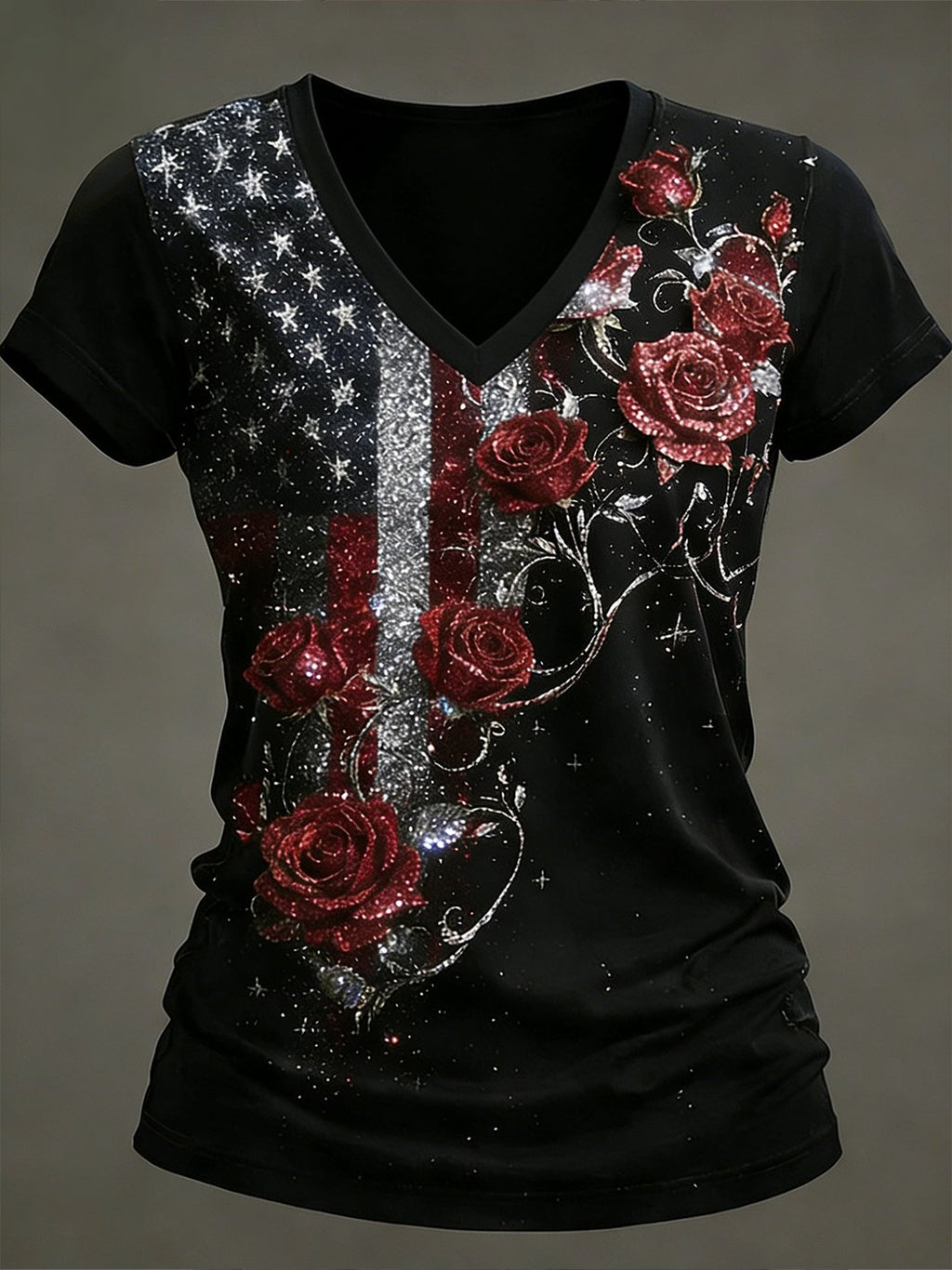 Women's American 250th Anniversary  Printed V-Neck Top