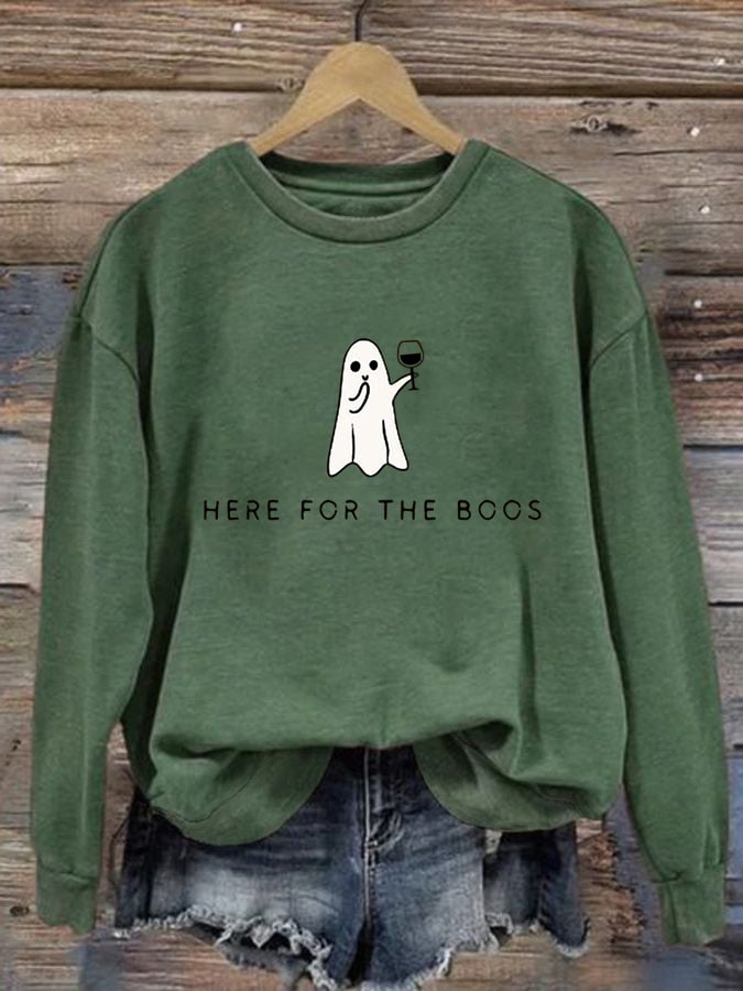 Women's Halloween Here for the Boos Print Casual Sweatshirt