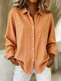 Women's Casual Retro Striped Cotton And Linen Shirt