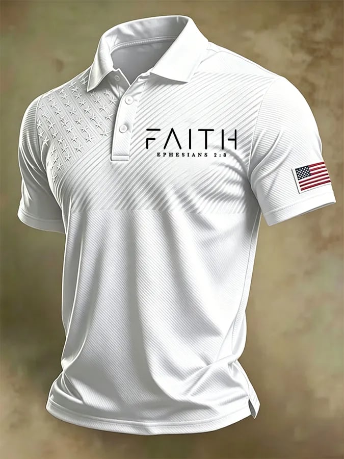 Men'S National Flag And Cross Print Casual Polo Shirt