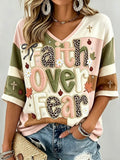 Women's Autumn Themed Faith Slogan Print Casual Top