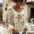 Women's Religious Faith Floral Art Printed Casual Top