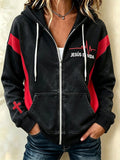 Women's faith-themed color-blocked design casual zip-up hoodie