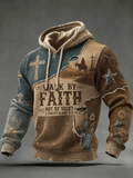 Men's Retro Western Faith Inspired Print Checkered Cotton Hoodie
