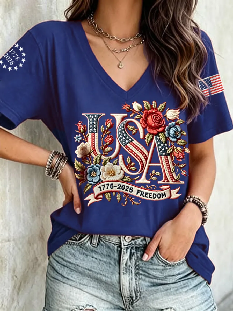 Women's Casual Retro Patriotic T-shirt