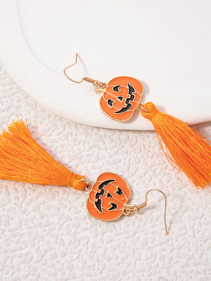 Halloween Cute Pumpkin Smiley Tassel Personalized Earrings