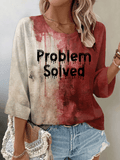 Women's Bloody Problem Solved Printed Waffle Fabric 3/4 Sleeve T-Shirt