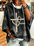 Retro Faith Pattern Hooded Short-Sleeve T-Shirt