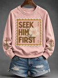 Women's Seek Him First Floral Cross Print Raglan Sleeve sweatshirt