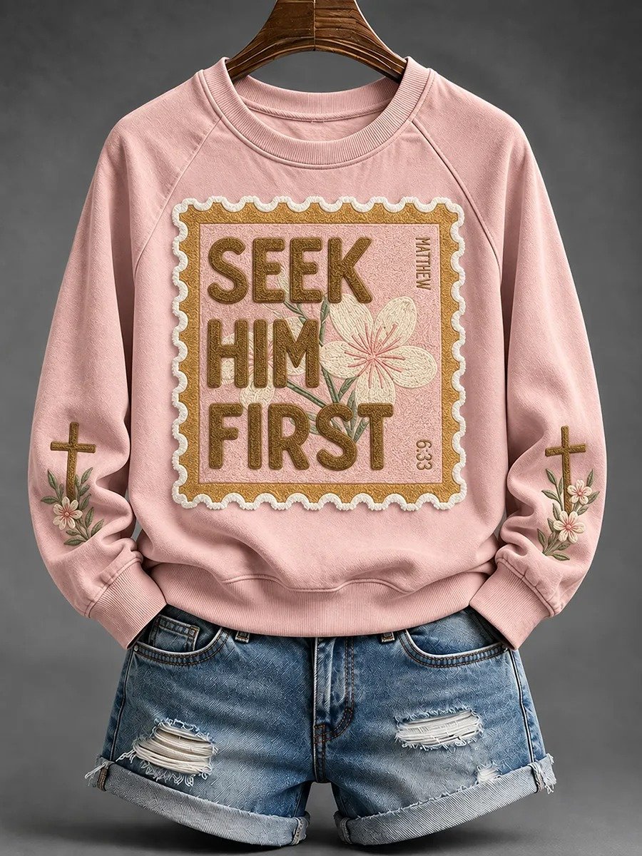 Women's Seek Him First Floral Cross Print Raglan Sleeve sweatshirt