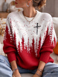 Women's Christmas Faith Print Casual Knit Top