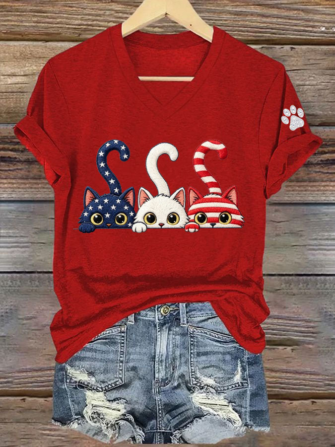 Women's USA 250th American Cat Mom T-shirt