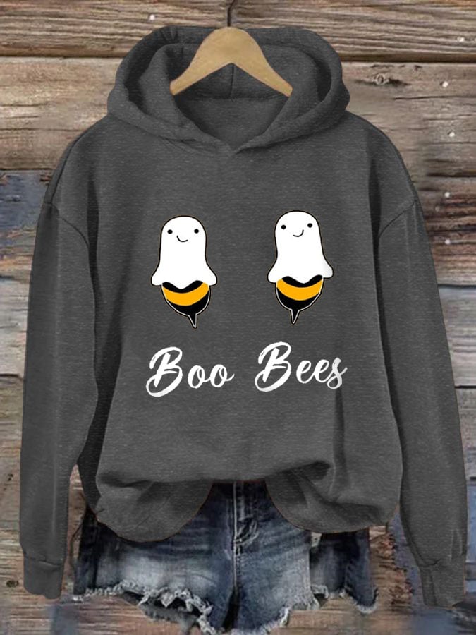 Women's Boo Bees Halloween Fun Print Casual Hooded Sweatshirt