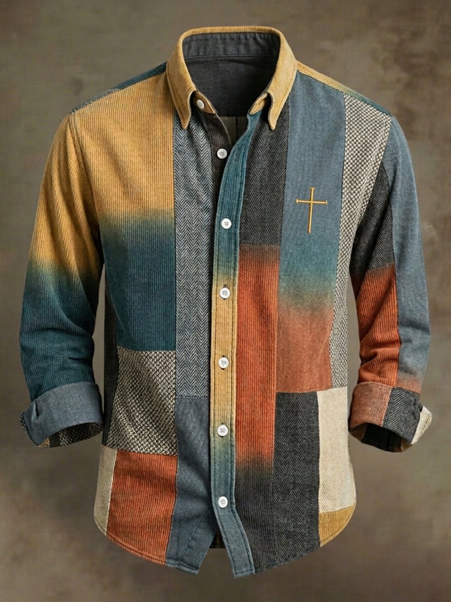 Men's Vintage Geometric Faith Long-Sleeve Shirt