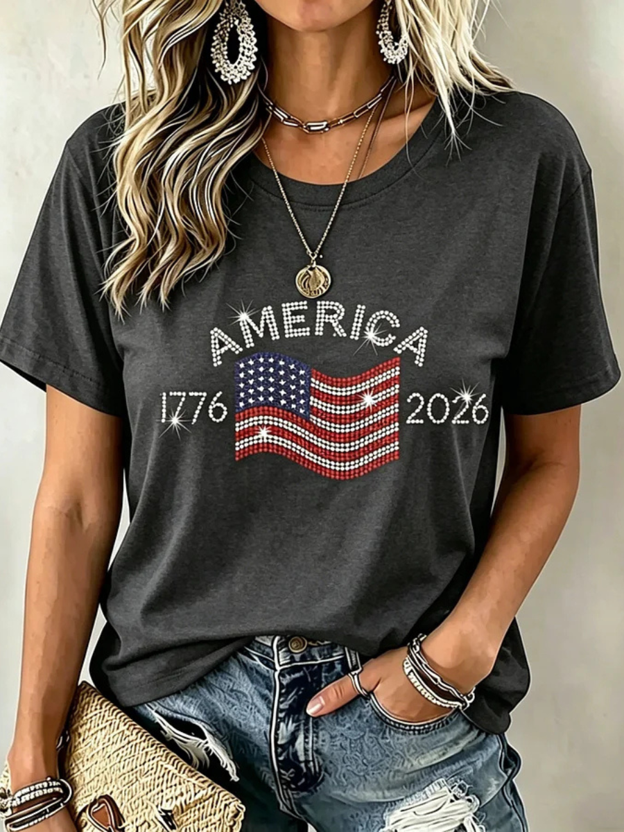 Women's America's 250th Anniversary Stand For The Flag Kneel For The Cross Faith Christian Cross Print T-Shirt