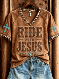Women's  Retro Ride with Jesus Print T-shirt